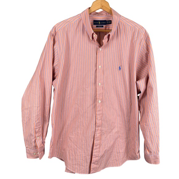 Ralph Lauren Other - Ralph Lauren Mens Classic Fit Striped Button Down Shirt Orange Blue 17.5 34/35